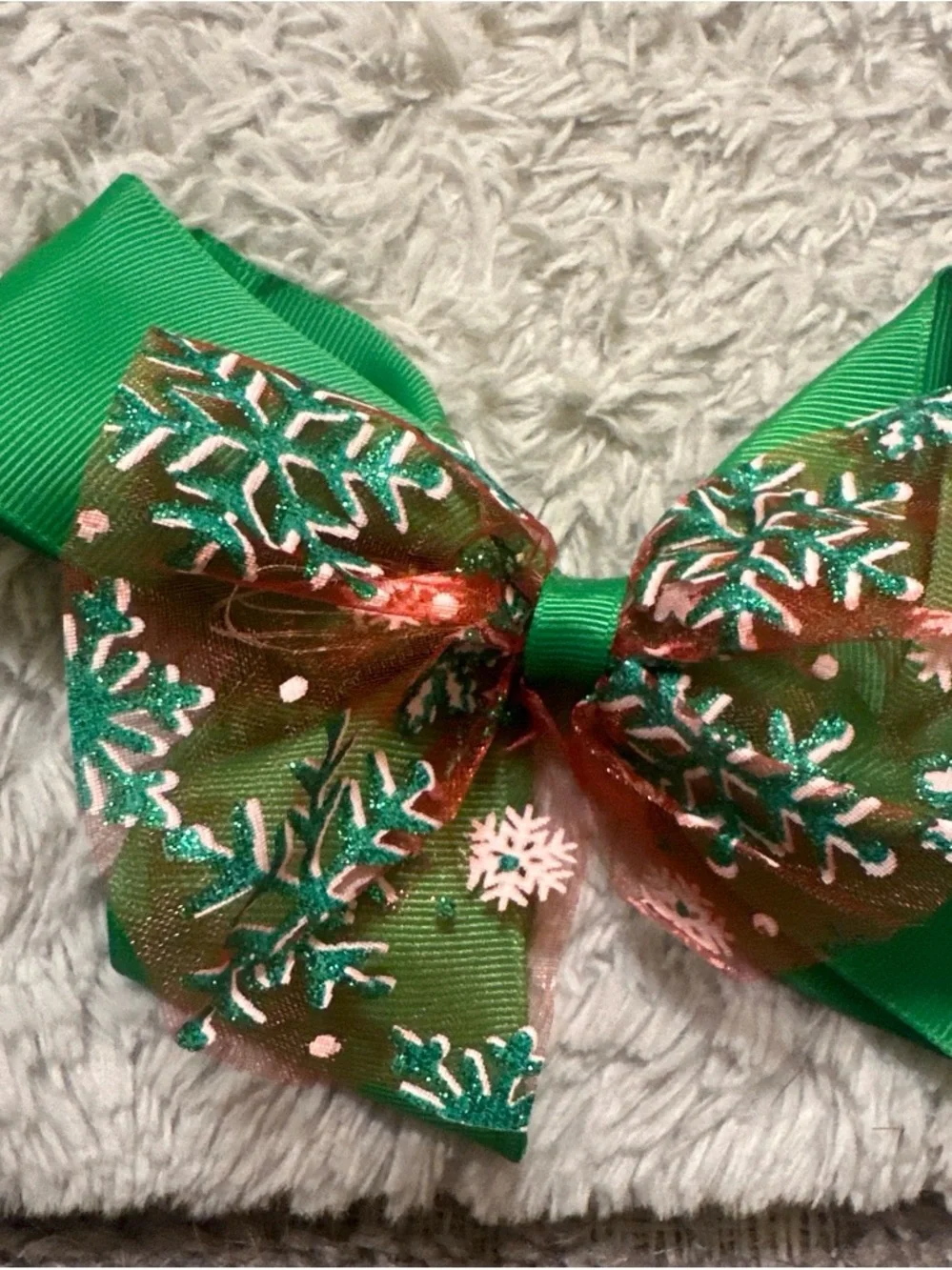 Light up Green Holiday Snowflake Light-Up Hair Bow for Kids